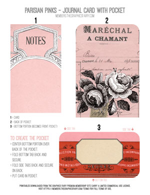 Parisian Pinks printable journal card with pocket