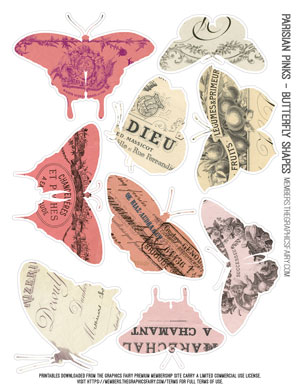 Parisian Pinks printable assorted butterfly shapes