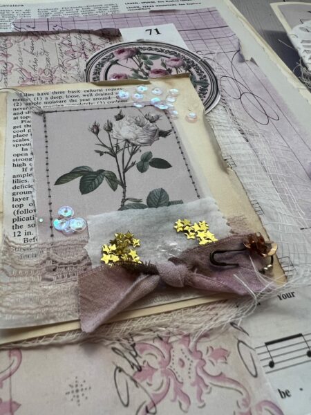 Junk journal spread with pink bow