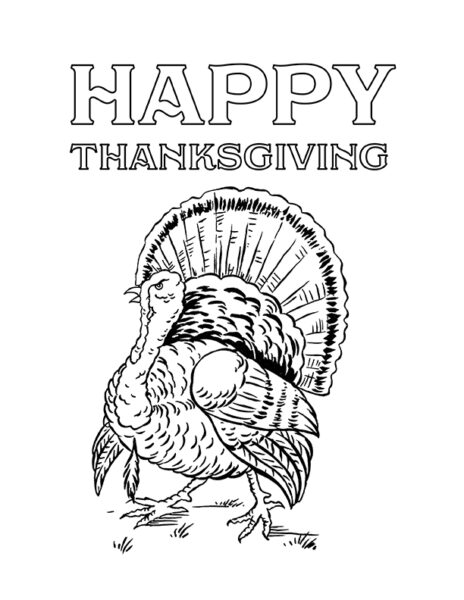 Turkey with thanksgiving greeting coloring page