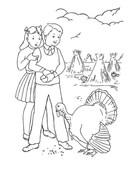 Helpful Children and Turkey to color