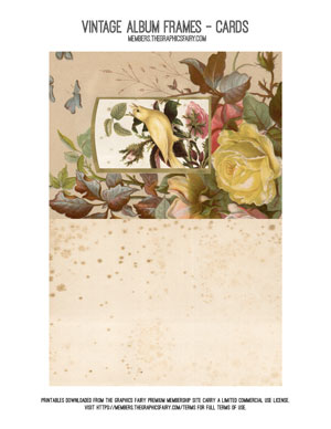 Vintage Album Frames printable bird and flowers card