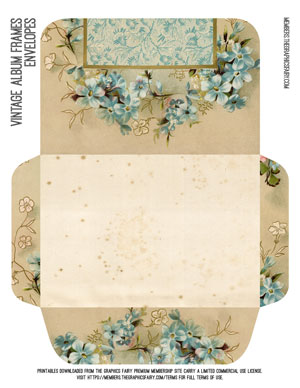Vintage Album Frames printable blue floral envelope