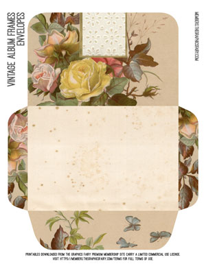 Vintage Album Frames printable Yellow rose envelope