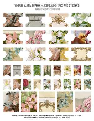 Vintage Album Frames printable assorted journaling tabs and stickers