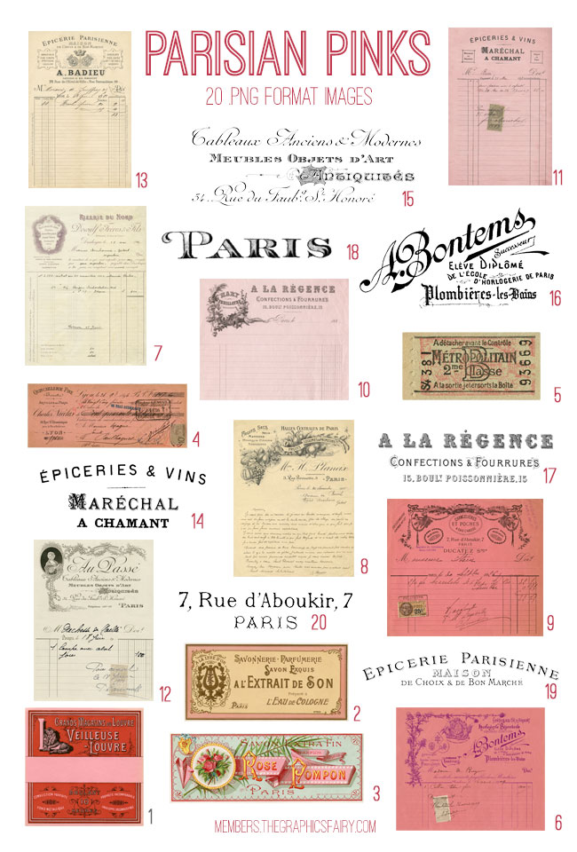 Vintage Parisian Pinks Ephemera Digital Image Bundle
