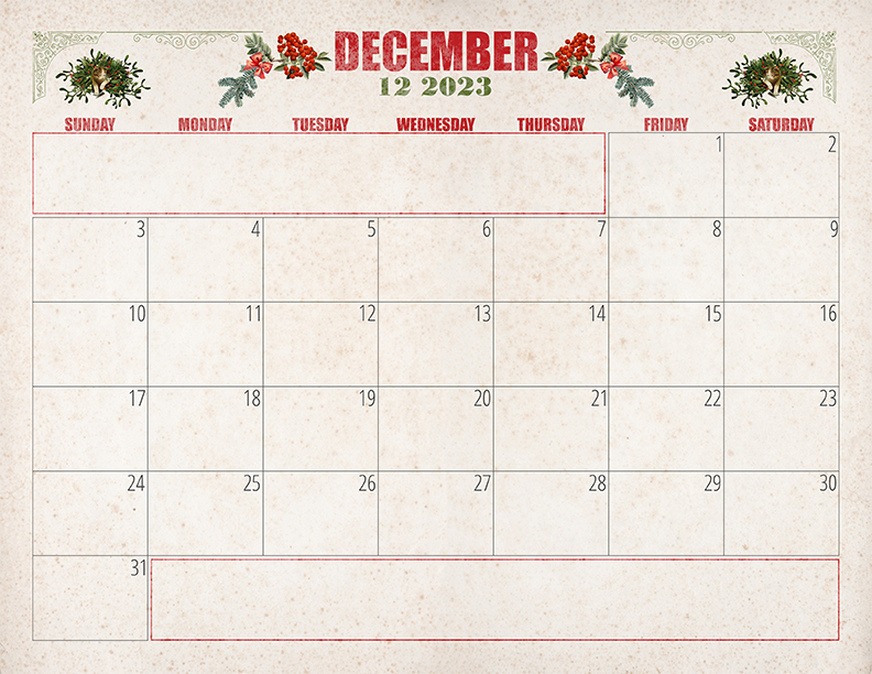 2023 Printable December Calendar Page