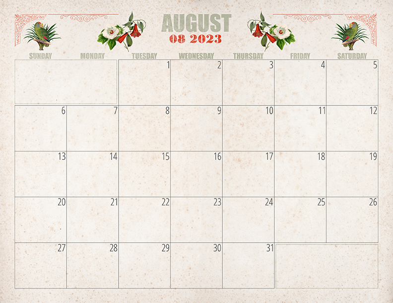 August Calendar Page
