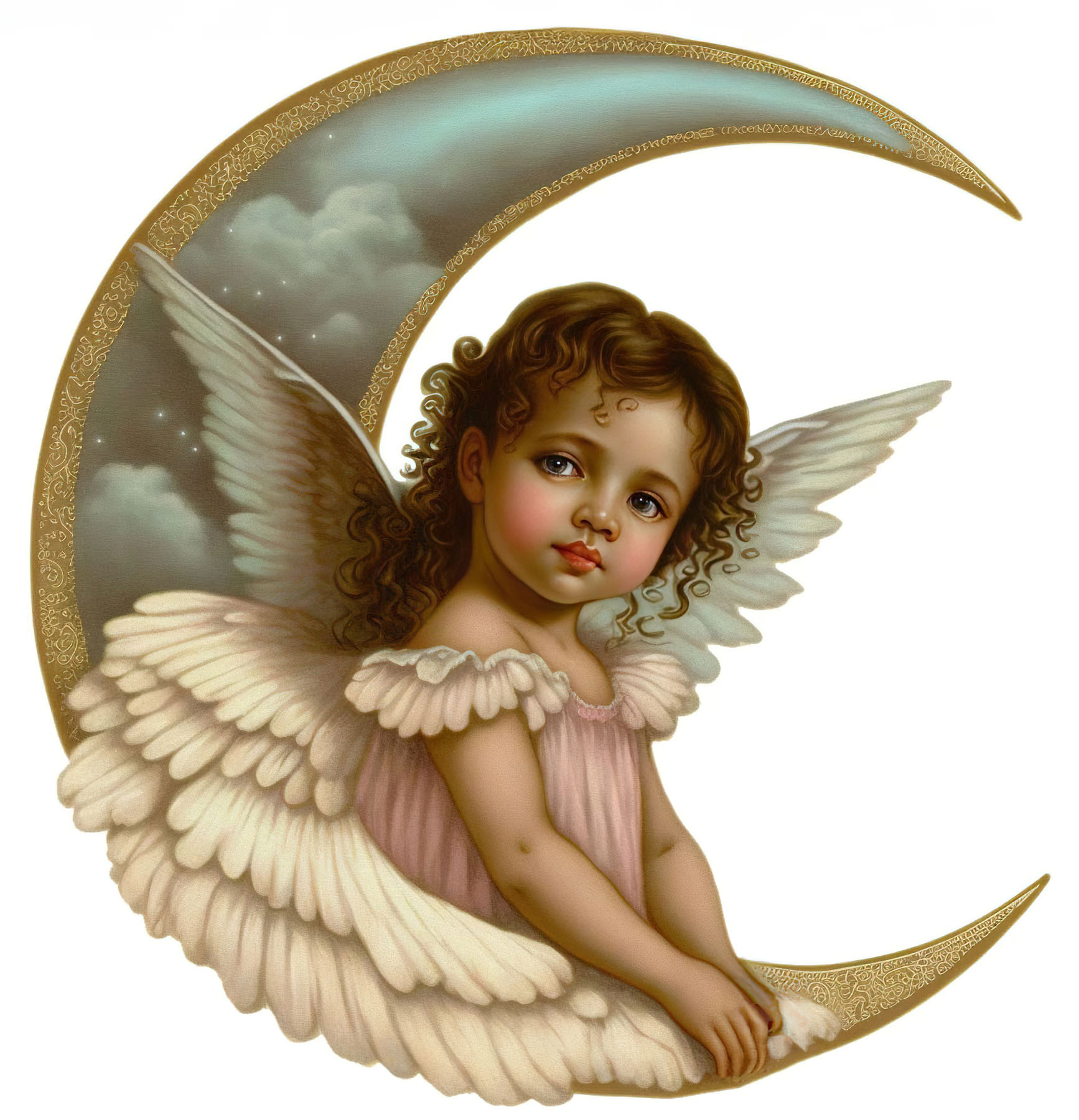 Angel Cute girl on Moon