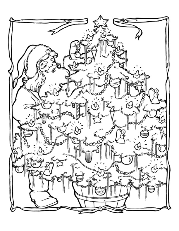 santa claus putting christmas tree