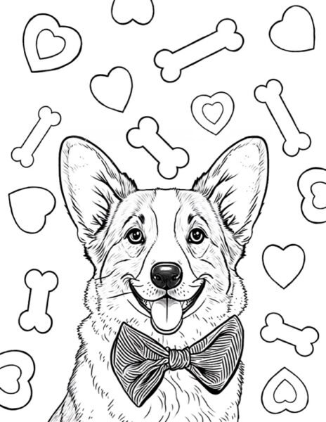 corgi with bones and treats