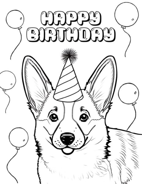 corgi with Happy birthday greeting