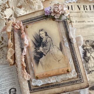 Junk journal cover with sepia woman photo