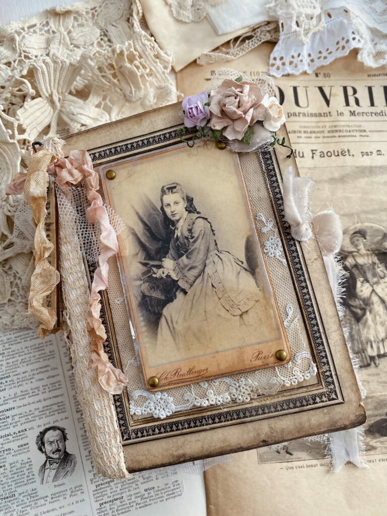 Junk journal cover with sepia woman photo