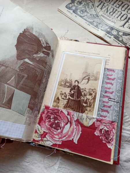 Junk journal spread with sepia photo