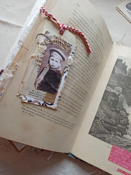 Junk journal spread with sepia girl image