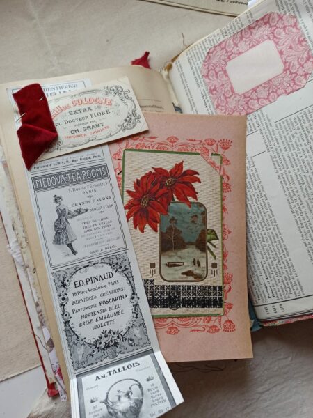 Junk journal spread with red plant image