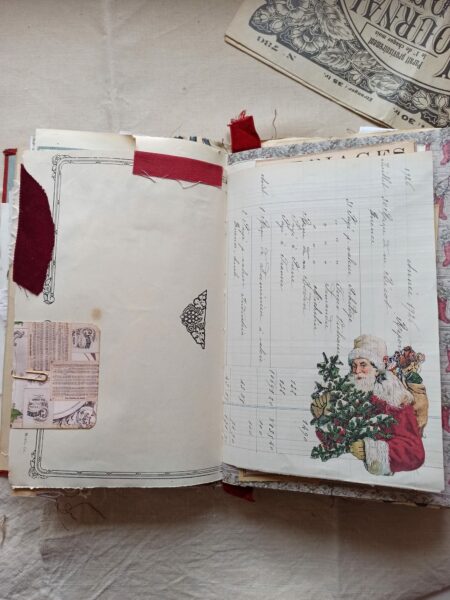 Junk journal spread with Father Christmas