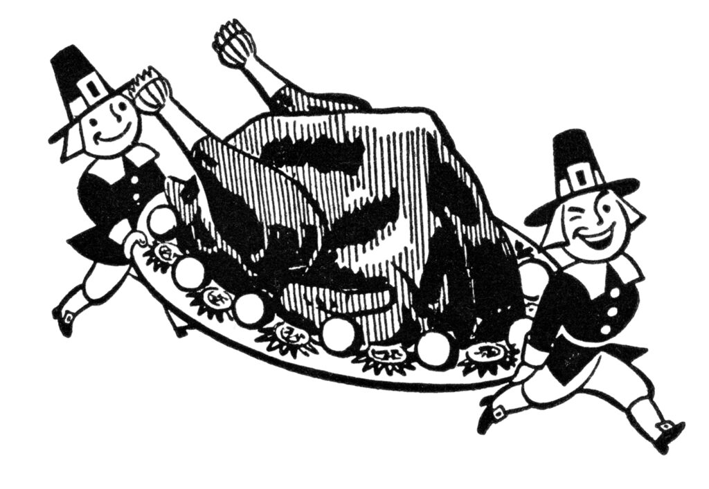 Roast Turkey Clipart with Pilgrims