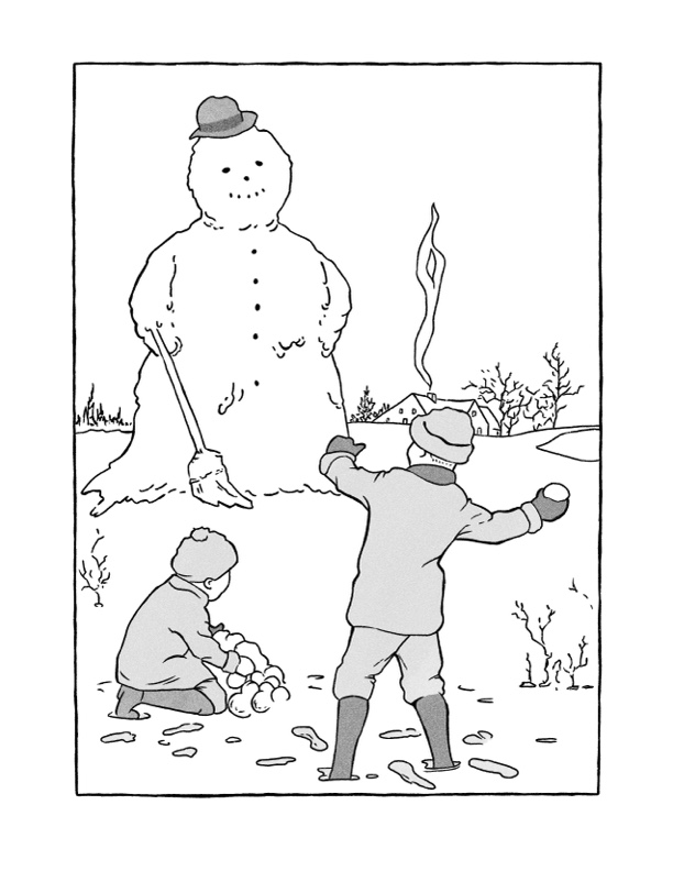 two boys throwing at snowman