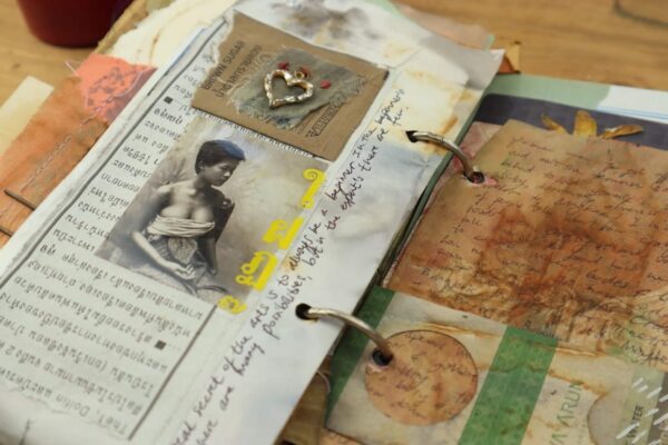 Junk journal spread with ring binders