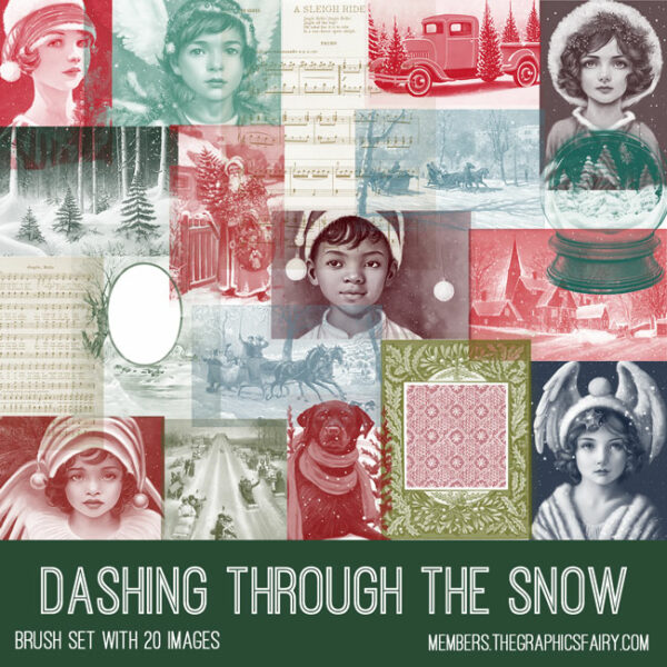 vintage Dashing Through the Snow ephemera brush set