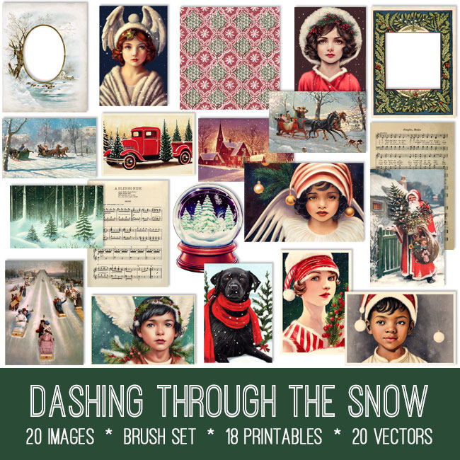 Dashing Through the Snow ephemera vintage images