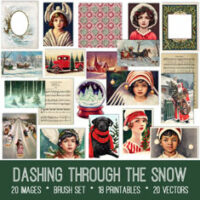 vintage Dashing Through the Snow ephemera bundle