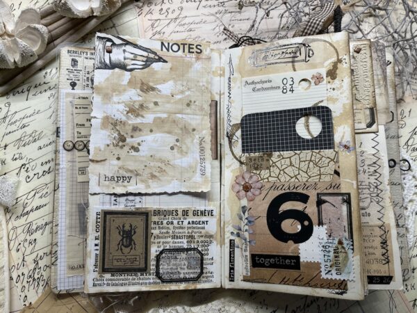 Junk journal spread with tuck spot