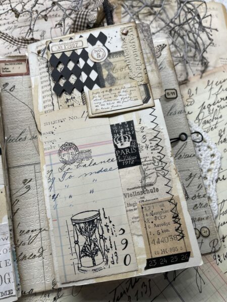 Junk journal spread with ledger paper