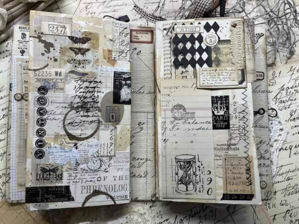 Junk journal spread with tuck spots