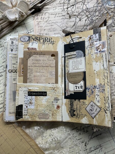 Junk journal spread with tuck spot