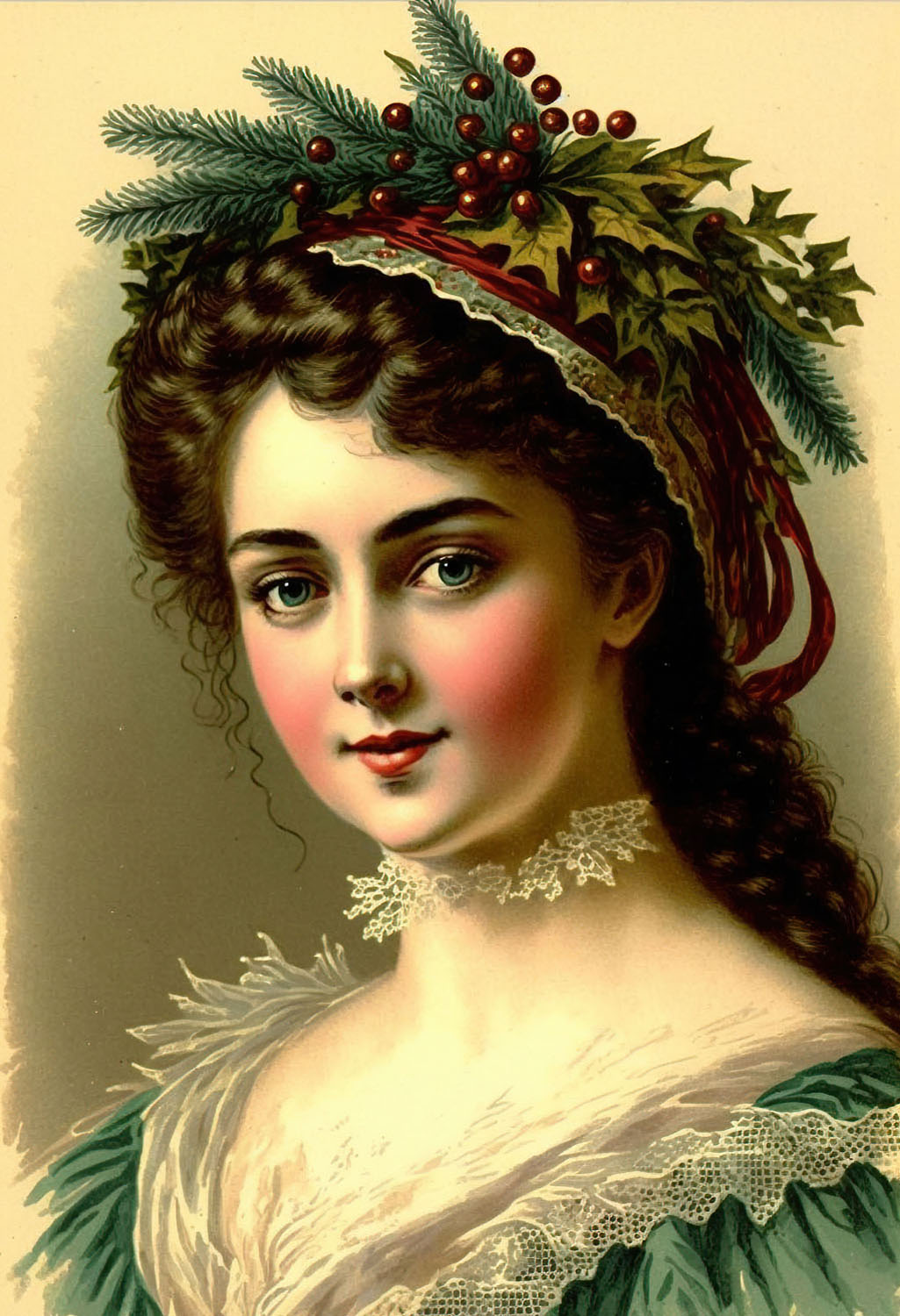Christmas Lady Image with Greenery hat