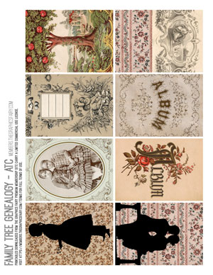 Family Tree Genealogy assorted printable Artist Trading Cards
