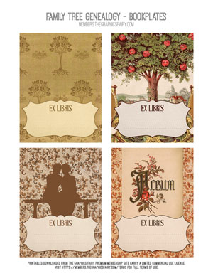 Family Tree Genealogy assorted printable Bookplates