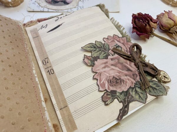Junk journal page with rose print