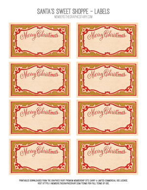 Santa's Sweet Shoppe printable Label Sheet