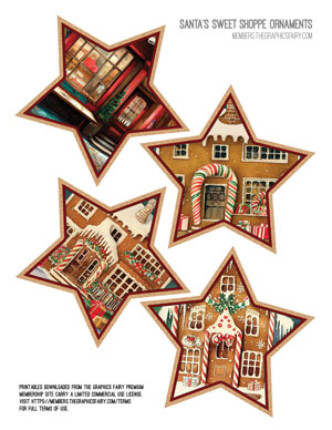 Santa's Sweet Shoppe assorted printable ornaments