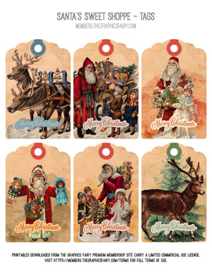 Santa's Sweet Shoppe assorted printable tags