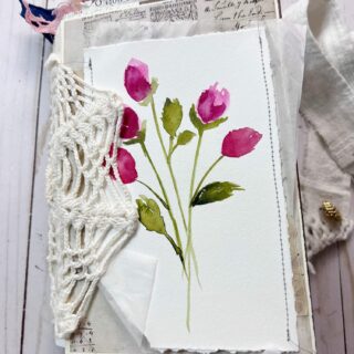 Junk journal cover with handpainted roses