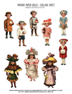 Vintage Paper Dolls printable collage sheet