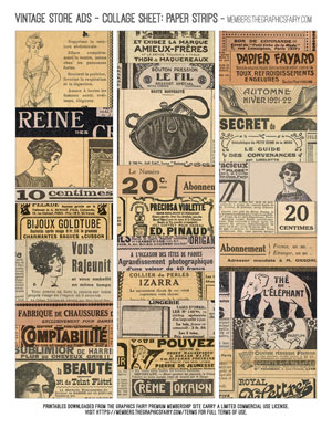 Vintage Store Ads Assorted Printable Paper Strips