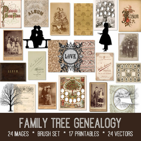 Family Tree Genealogy ephemera vintage images