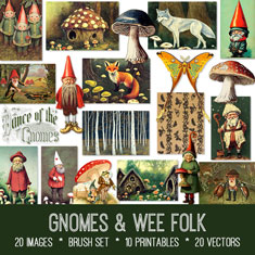 vintage Gnomes & Wee Folk ephemera bundle
