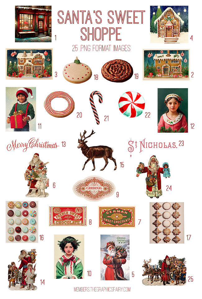 vintage Santa's Sweet Shoppe digital image bundle