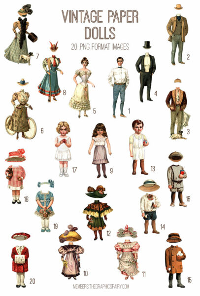 Vintage Paper Dolls ephemera digital image bundle