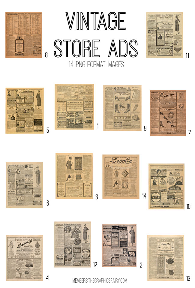 Vintage Store Ads Ephemera Digital Image Bundle