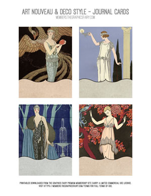 Art Nouveau & Deco Style printable assorted Journal Cards