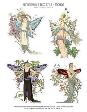 Art Nouveau & Deco Style printable assorted sticker sheet