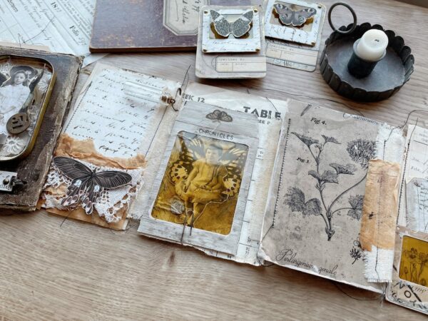 Junk journal spread with concertina pages